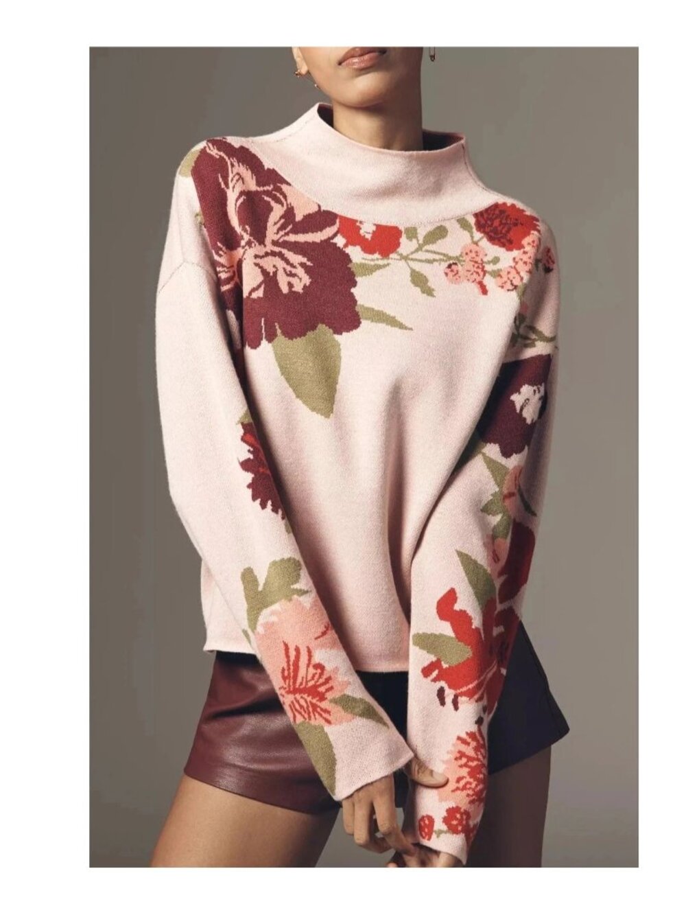 NWT Size 3X - ANTHROPOLOGIE Carys Mock Neck Sweater Pink Floral